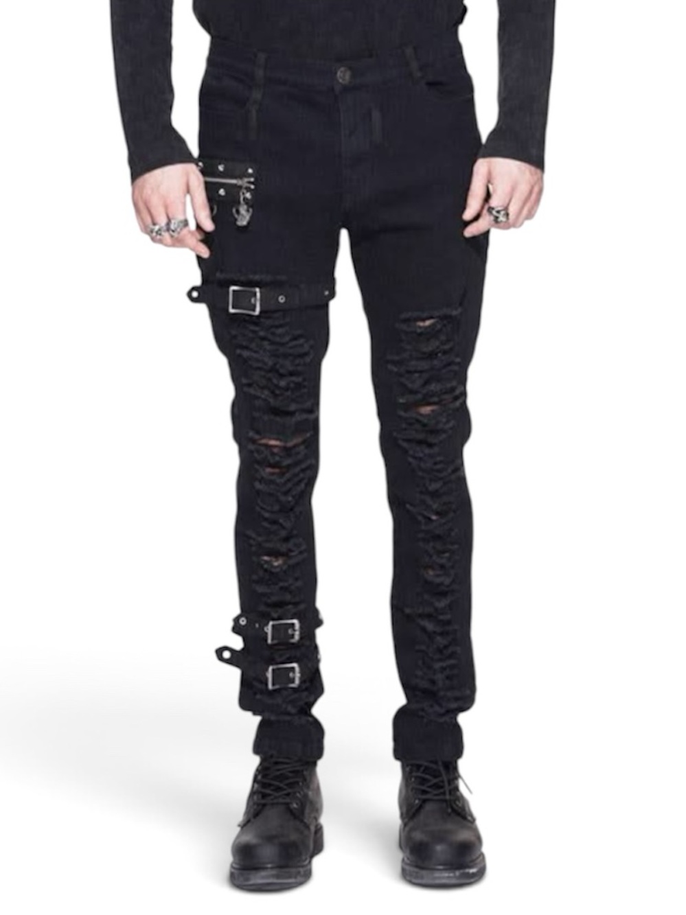 Devil Fashion Lord of Chaos Punk Size Large Black Buckled Distressed Trousers